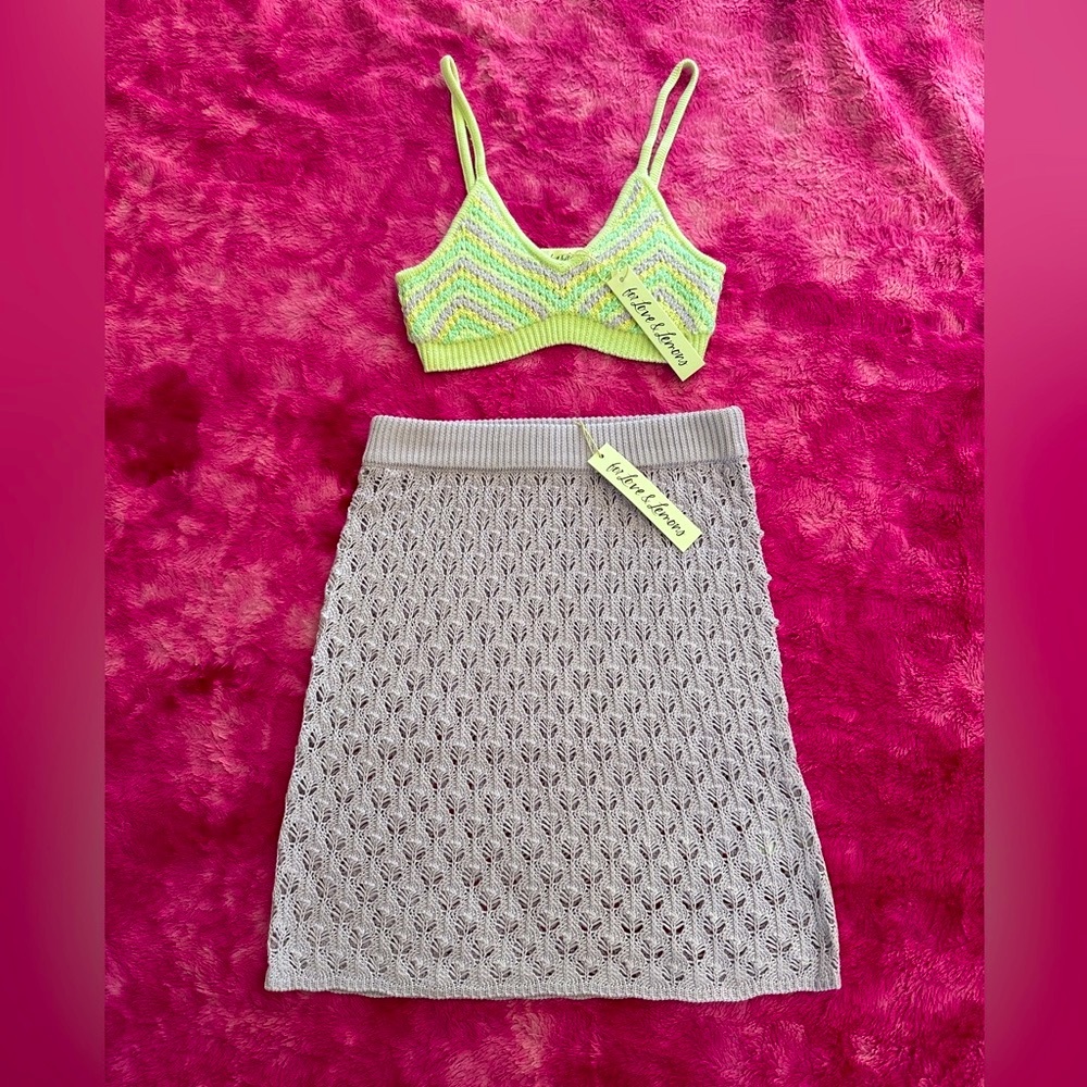 NWT FOR LOVE & LEMONS CHELSEA Crochet Skirt and CORRINA Crop Top Set  sz small